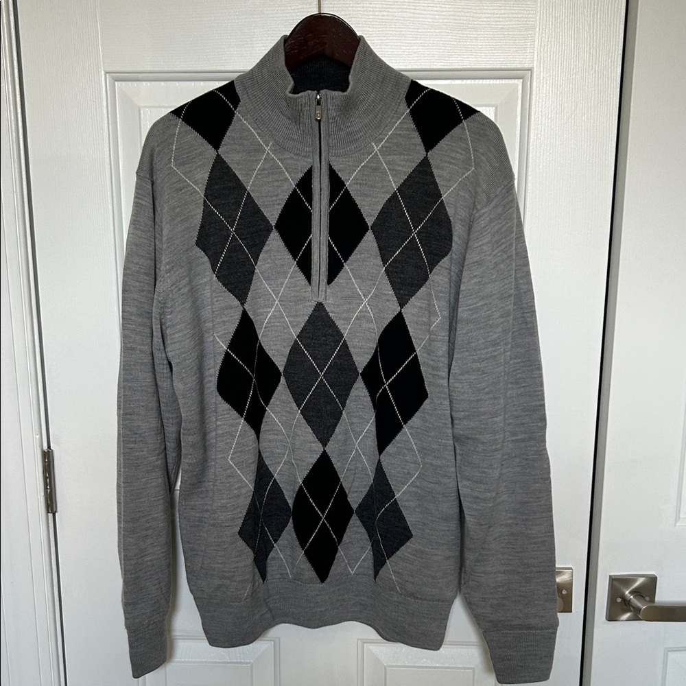 FootJoy Fully-Lined Gray and Black Argyle Zip-Up Sweater
